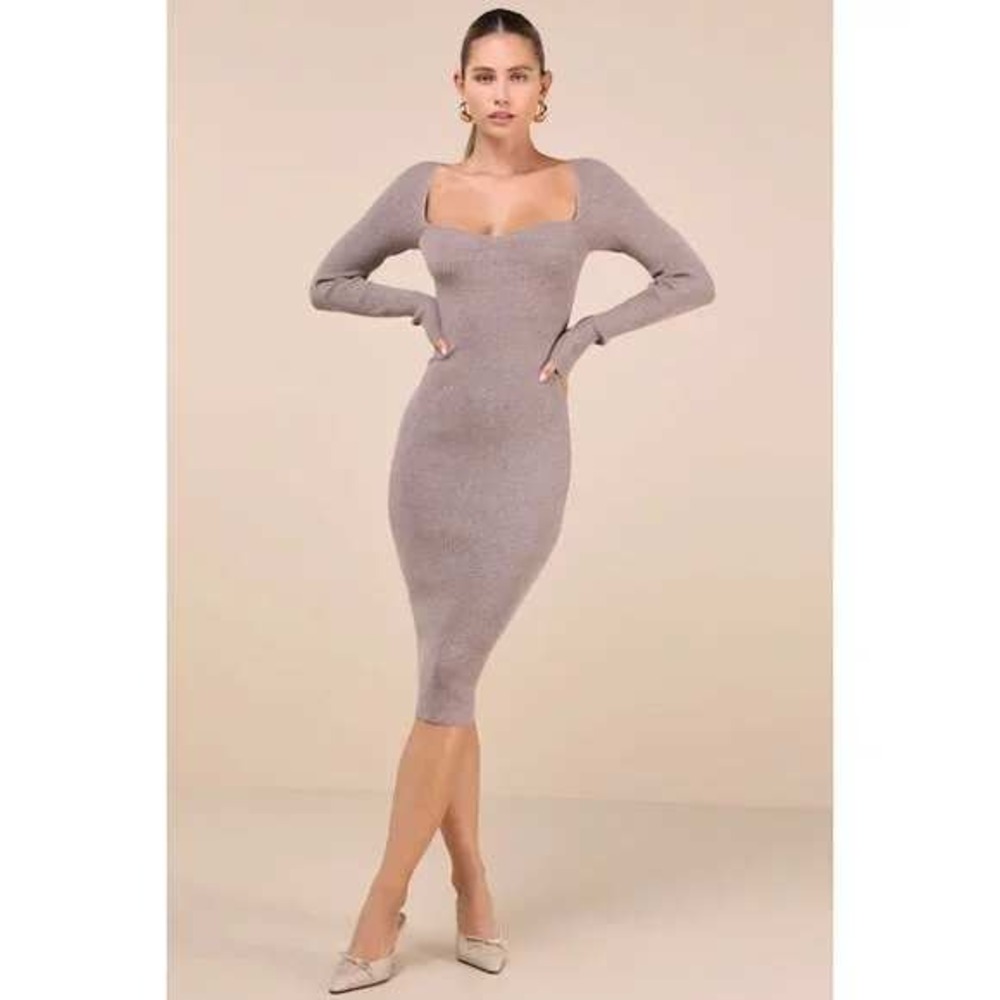 Lulus Fall Feelings Heather Light Brown Ribbed Bodycon Midi Dress Size XL